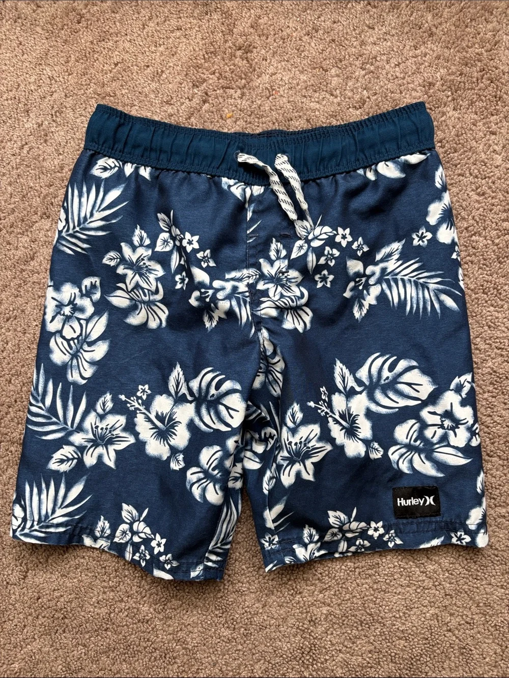 Kids Hurley Navy and White Floral Swim Trunks